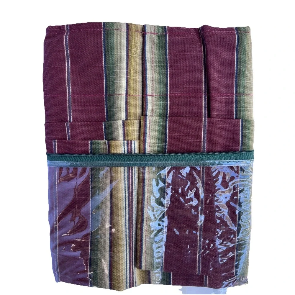 Waverly Canyon Road Merlot Striped Balloon Valance  Burgundy Tan Green 79x14 NEW